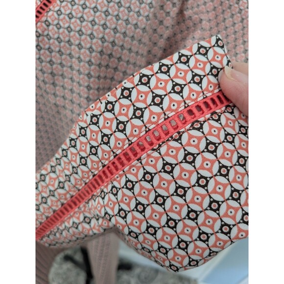 Lands' End Wrinkle Free Top Women's 14-16 L/T Orange Blue Tile Geo Coastal Prep - Picture 6 of 13